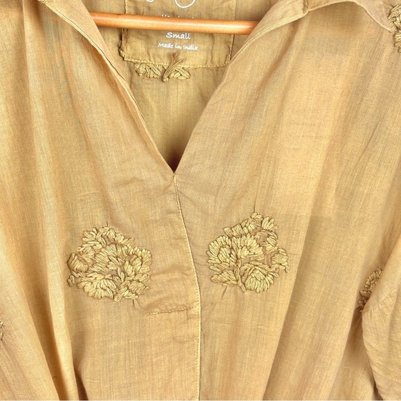 NWT Anthropologie Kyla Seo Bohemian Yellow Embroidered 100% Cotton Blouse Sz S - Picture 7 of 11